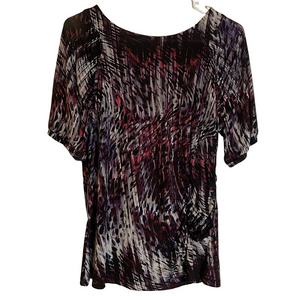 WORTHINGTON Short Sleeve Abstract Design Top, Women’s Size L, Purple Black